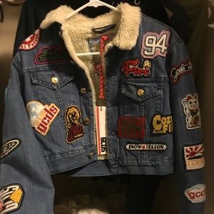 GCDS denim bomber jacket with patches